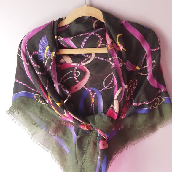 Barbieri Larioseta Italy Lightweight Floral Scarf 100% Fine Wool New! Square 36" - Picture 2 of 14